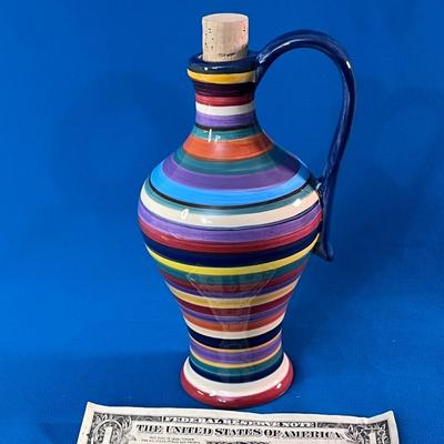 FUN STRIPED COLORFUL EWER WITH HANDLE AND CORK
