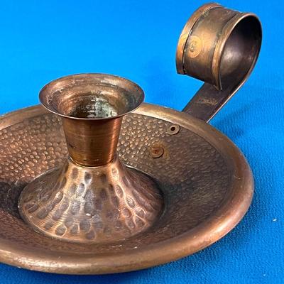 MADE IN UTAH HAMMERED COPPER CANDLE HOLDER WITH HANDLE