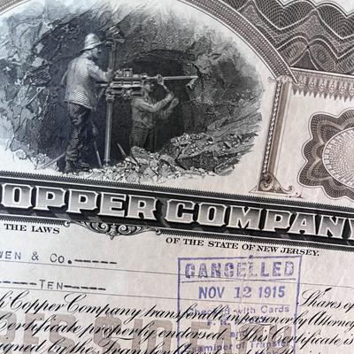 OLD 1915 UTAH COPPER COMPANY STOCK CERTIFICATE