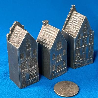 SET OF 3 LITTLE PEWTER AMSTERDAM HOUSE FIGURES HALLMARKED