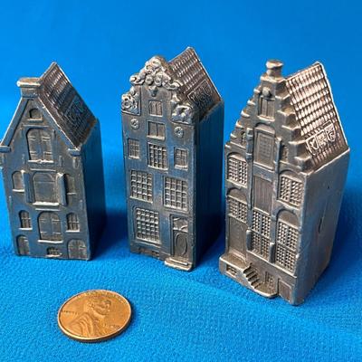 SET OF 3 LITTLE PEWTER AMSTERDAM HOUSE FIGURES HALLMARKED