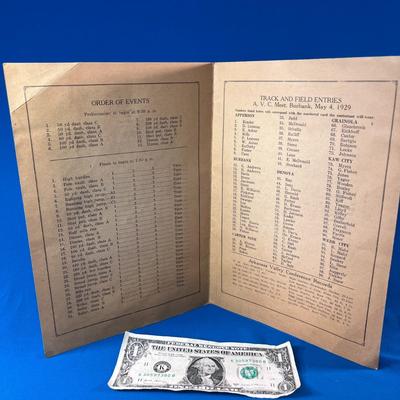 YEAR 1929 TRACK AND FIELD PROGRAM, SCORING CARD