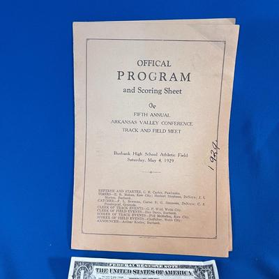 YEAR 1929 TRACK AND FIELD PROGRAM, SCORING CARD