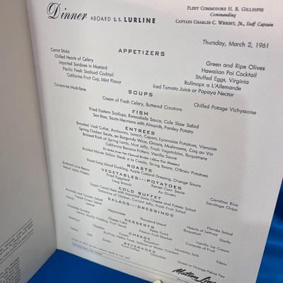 YEAR 1961 CRUISE SHIP MENU MATSON LINES 