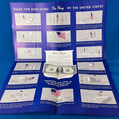 FOLD OUT POSTER U.S. FLAG DISPLAY AND RESPECT c. 1961