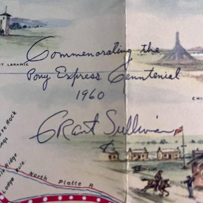 AUTOGRAPHED CHART PONY EXPRESS ROUTE SIGNED BY ACTOR IN TV SERIES 