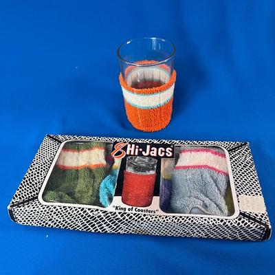 SET OF 7 VINTAGE â€œHI-JACS- KING OF COASTERSâ€ KNITTED COOZIES CUP JACKETS