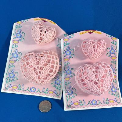 SET OF 4 CROCHETED PINK HEART ORNAMENTS 