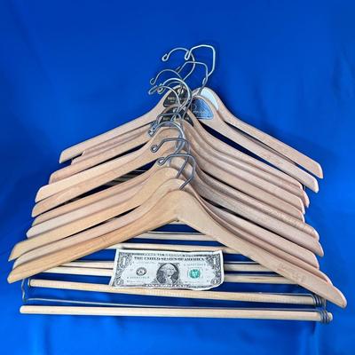 SET OF 12 STURDY WOODEN SUIT HANGERS WITH PANT HANGER FEATURE