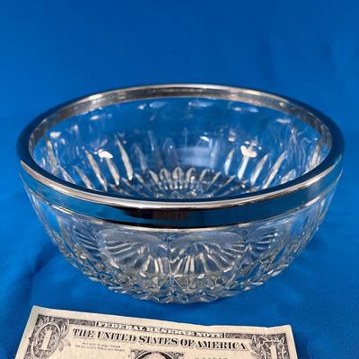 CRYSTAL SERVING BOWL WITH SILVER PLATED RIM