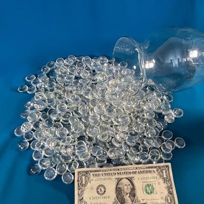 8â€ TALL CLEAR VASE FULL OF CLEAR GLASS FLAT MARBLES/GEMS