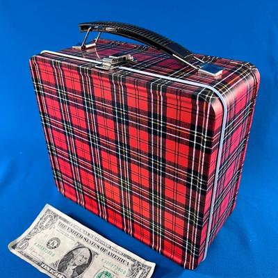 VINTAGE ALADDIN RED PLAID METAL LUNCHBOX 