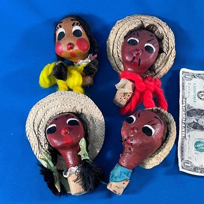 WHIMSICAL FIGURAL â€œMUCHACHOSâ€ CORK STOPPERS SET OF 4