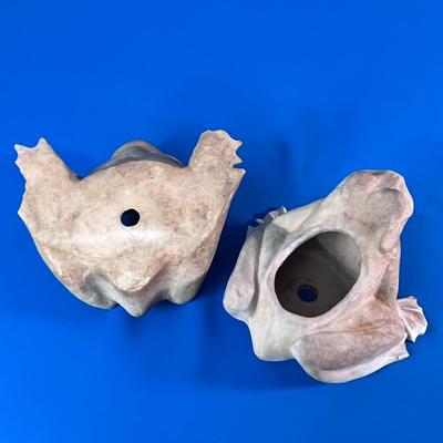 PAIR OF VINTAGE TERRA COTTA GARDEN FROG PLANTERS  MEXICO