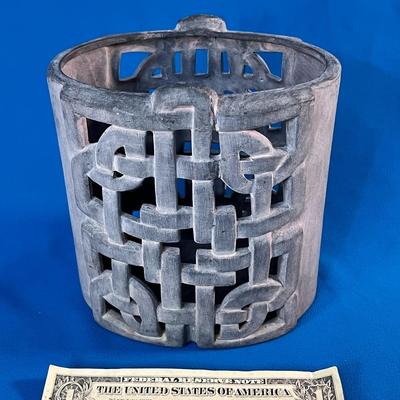 GREY WOVEN PATTERN ASIAN STYLE TERRA COTTA GARDEN LANTERN 