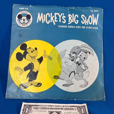 â€œMICKEYâ€™S BIG SHOWâ€ VINTAGE 78 rpm RECORD c. WALT DISNEY PRODUCTIONS