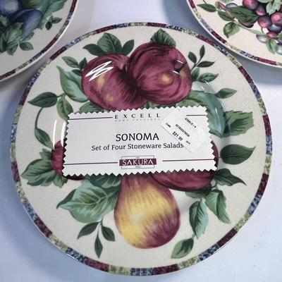 SET OF 4 STONEWARE SALAD PLATES FRUIT MOTIF