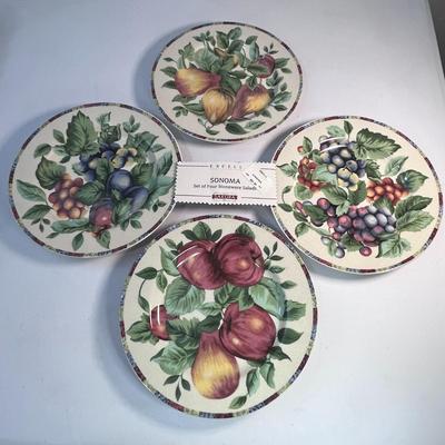 SET OF 4 STONEWARE SALAD PLATES FRUIT MOTIF