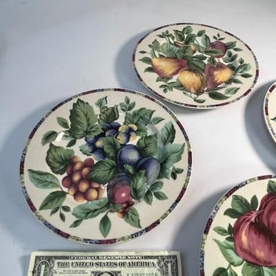SET OF 4 STONEWARE SALAD PLATES FRUIT MOTIF