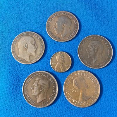 5 BRITISH PENNIES RANGE 1908-1962 4 MONARCHS