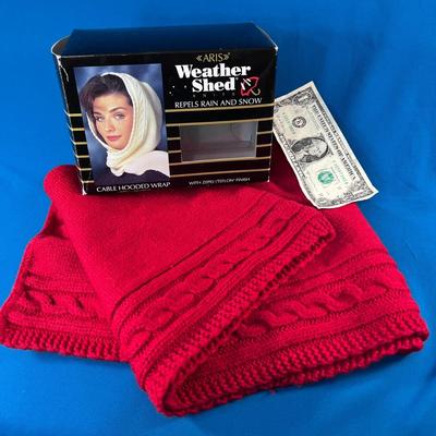RED WOMENâ€™S CABLE KNIT HOODED WINTER WRAP NEW IN BOX
