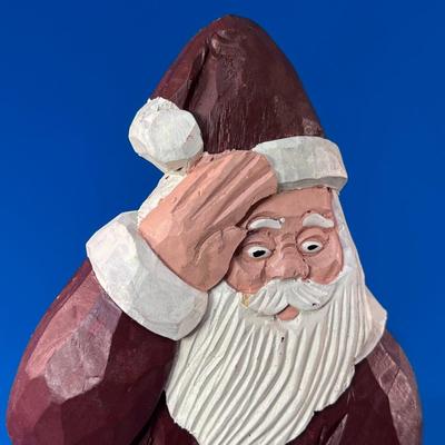 FUNNY CARVED PAINTED SANTA FIGURE