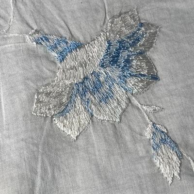 LOVELY BLUE AND WHITE EMBROIDERED SILK HANDKERCHIEF 