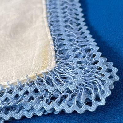 LOVELY BLUE AND WHITE EMBROIDERED SILK HANDKERCHIEF 