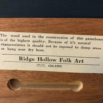 Ridge Hollow Folk Art Game Board, Briarpatch Wooden Puzzle Signed Box, & Glass Dispenser -Lot 121