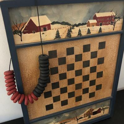 Ridge Hollow Folk Art Game Board, Briarpatch Wooden Puzzle Signed Box, & Glass Dispenser -Lot 121