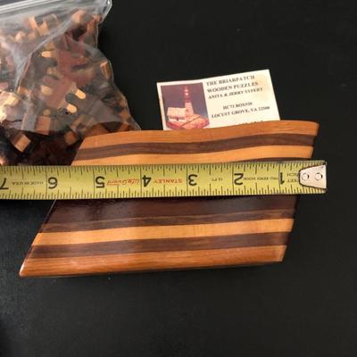 Ridge Hollow Folk Art Game Board, Briarpatch Wooden Puzzle Signed Box, & Glass Dispenser -Lot 121