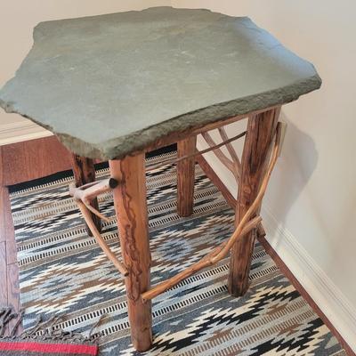 Rustic Wood and Slate Side Table (GR-DW)