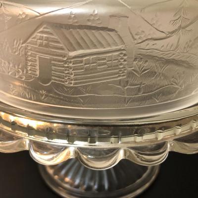 Two â€œWestward Hoâ€ Compotes Pioneer Frosted Glass -Lot 124