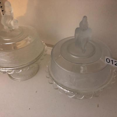 Two â€œWestward Hoâ€ Compotes Pioneer Frosted Glass -Lot 124