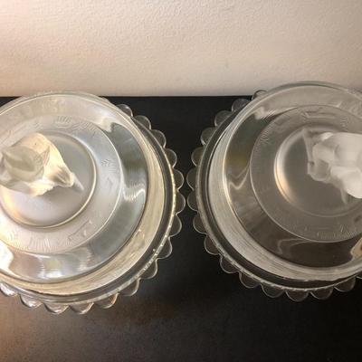 Two â€œWestward Hoâ€ Compotes Pioneer Frosted Glass -Lot 124
