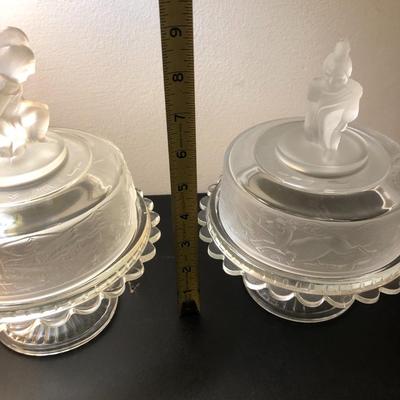 Two â€œWestward Hoâ€ Compotes Pioneer Frosted Glass -Lot 124