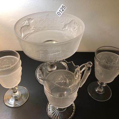 Four â€œWestward Hoâ€ Pioneer Frosted Glass Pieces -Lot 125
