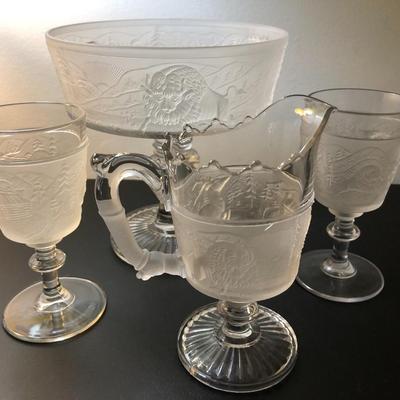 Four â€œWestward Hoâ€ Pioneer Frosted Glass Pieces -Lot 125