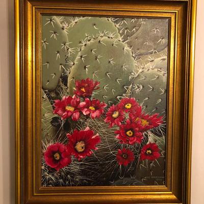 OTIS HERRMANN 1972 Oil on Canvas (Cacti Flowers) -Lot 130