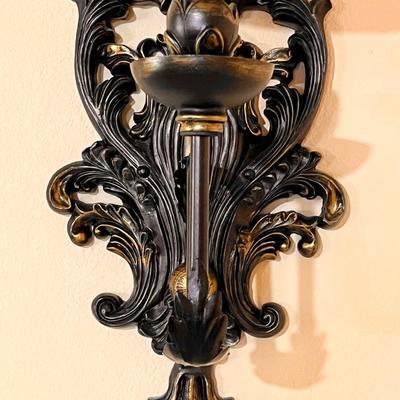 Pair (2) ~ Dark Bronze Ornate Lighted Wall Sconces ~ *Read Details