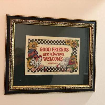 Two Handmade Cross Stitch Wall Hangings -Lot 136