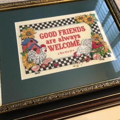 Two Handmade Cross Stitch Wall Hangings -Lot 136