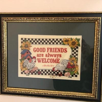 Two Handmade Cross Stitch Wall Hangings -Lot 136