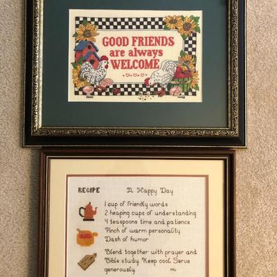 Two Handmade Cross Stitch Wall Hangings -Lot 136