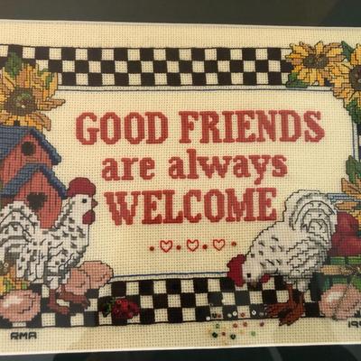 Two Handmade Cross Stitch Wall Hangings -Lot 136