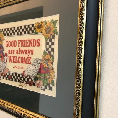 Two Handmade Cross Stitch Wall Hangings -Lot 136