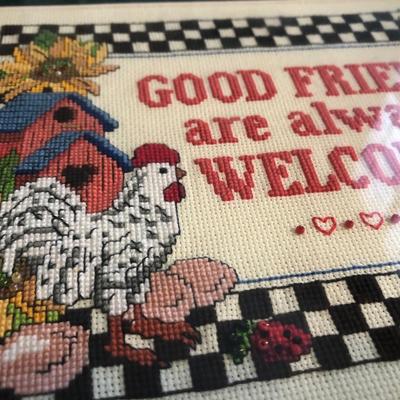 Two Handmade Cross Stitch Wall Hangings -Lot 136