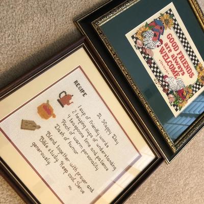Two Handmade Cross Stitch Wall Hangings -Lot 136