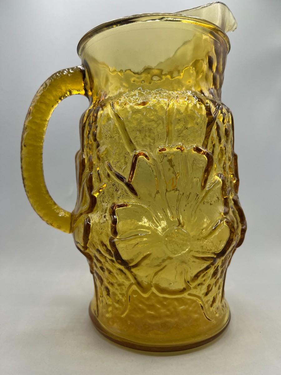 Vintage Retro Anchor Hocking Rainflower Gold Yellow Flower Embossed Glass  Water Iced Tea Pitcher | EstateSales.org
