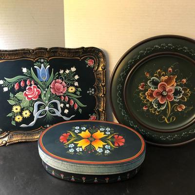 Hand Painted & Signed Plate, Tray & Box -Lot 139
